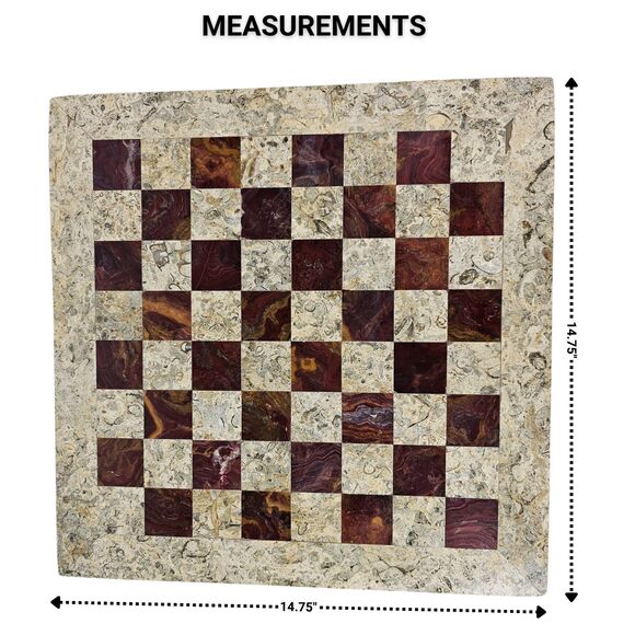 Marble Chess Board Handmade stone chess board coral & red 14.75" gift for him - Picture 7 of 7